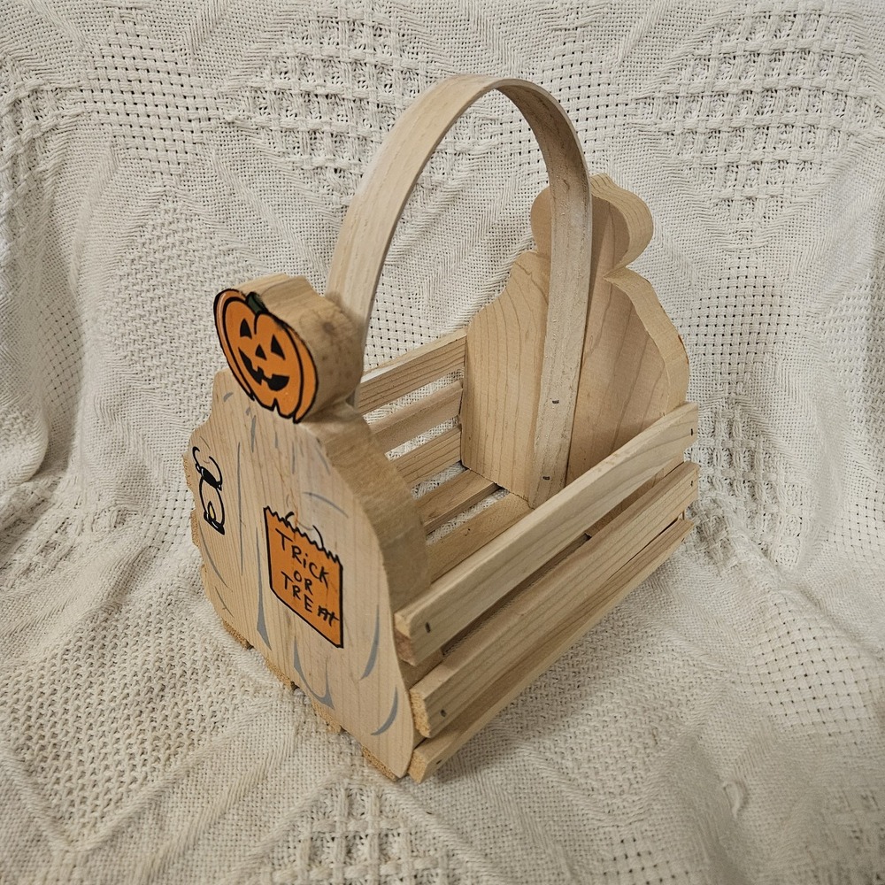 Vintage Ghost Pumpkin Halloween Wooden Crate Basket Decor Sawmill Critters